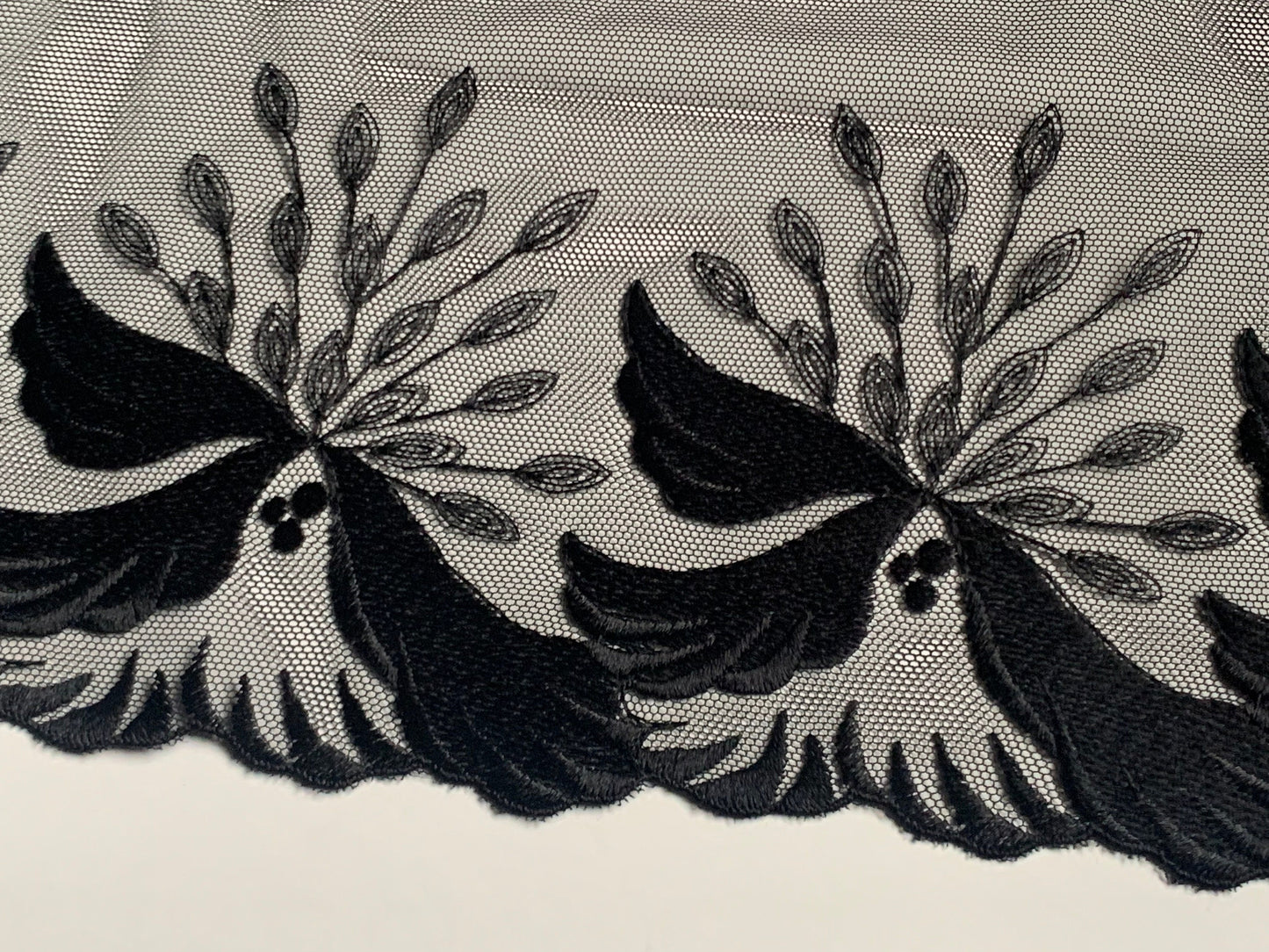 Black Embroidered Voile Lace Trim 9.5”/24cm Floral Scallop Edge Fabric for Bra Making Bramaking Knickers Lingerie Sewing Crafts