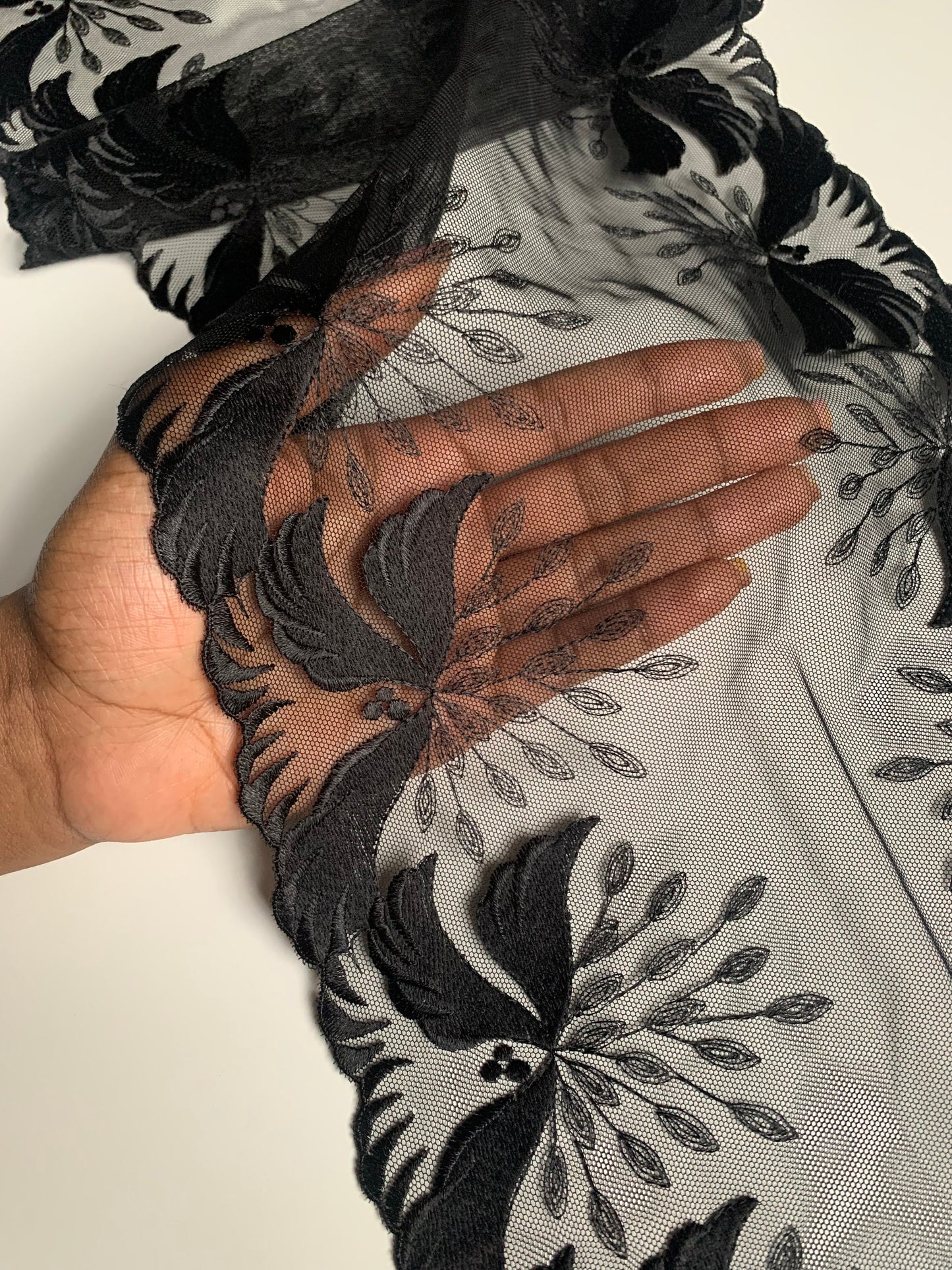 Black Embroidered Voile Lace Trim 9.5”/24cm Floral Scallop Edge Fabric for Bra Making Bramaking Knickers Lingerie Sewing Crafts