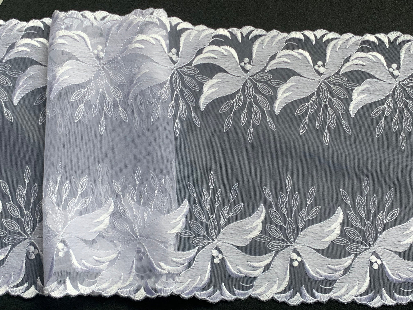 White Embroidered Voile Lace Trim 7”/18cm Floral Scallop Edge Fabric for Bra Making Bramaking Knickers Lingerie Sewing Crafts
