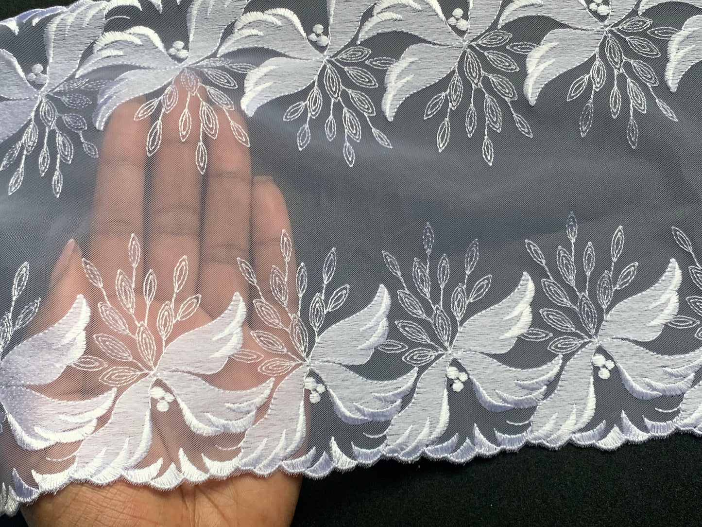 White Embroidered Voile Lace Trim 7”/18cm Floral Scallop Edge Fabric for Bra Making Bramaking Knickers Lingerie Sewing Crafts