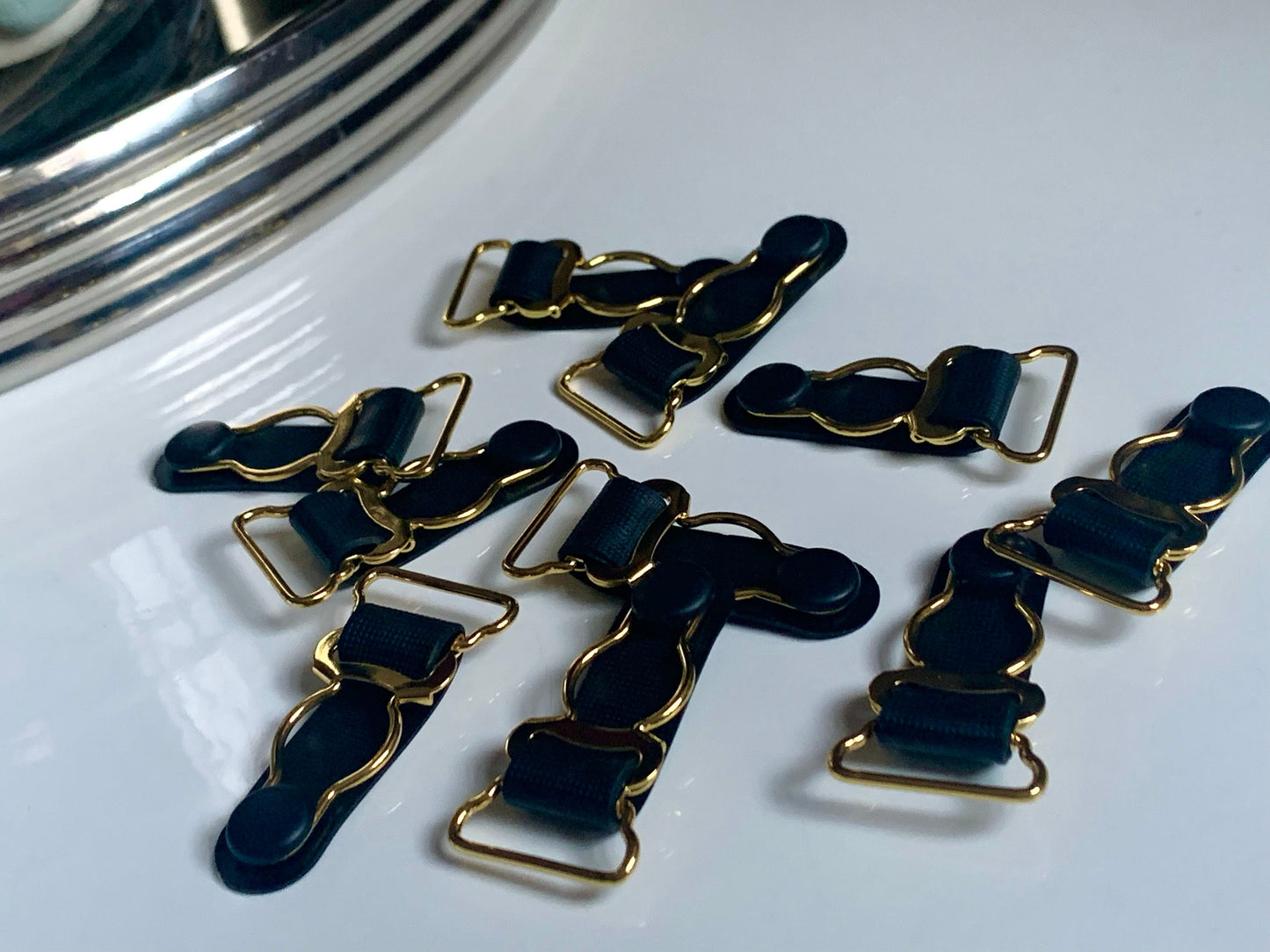 20mm (13/16”) Gold/Black Metal Suspender Clips Garter Clips for Lingerie Making Bramaking Garter Belt