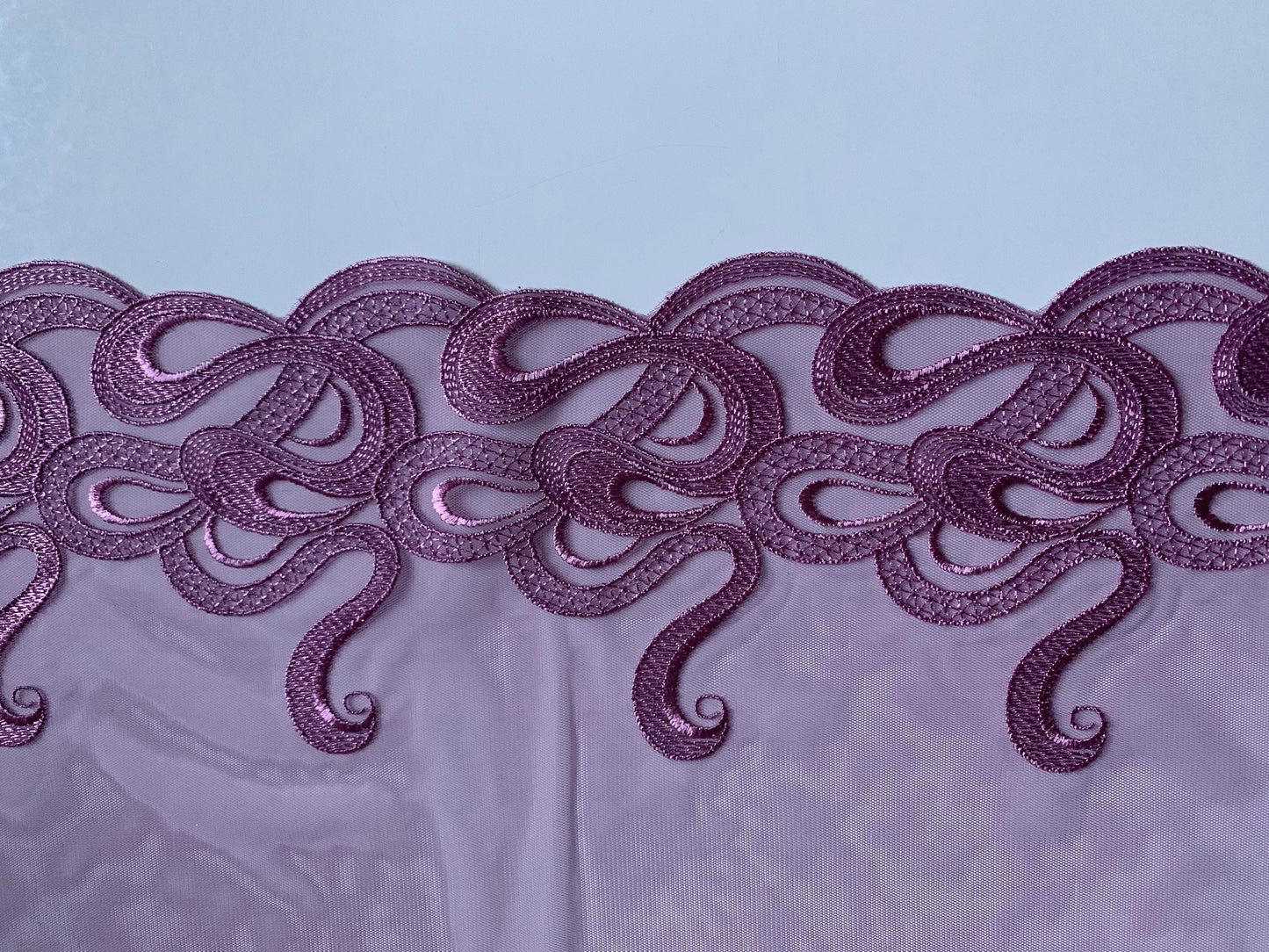 Lilac Swirl Embroidered Lace Trim 8.25”/21cm Tulle Scallop Edge Fabric for Bra Making Knickers Lingerie Sewing Craft