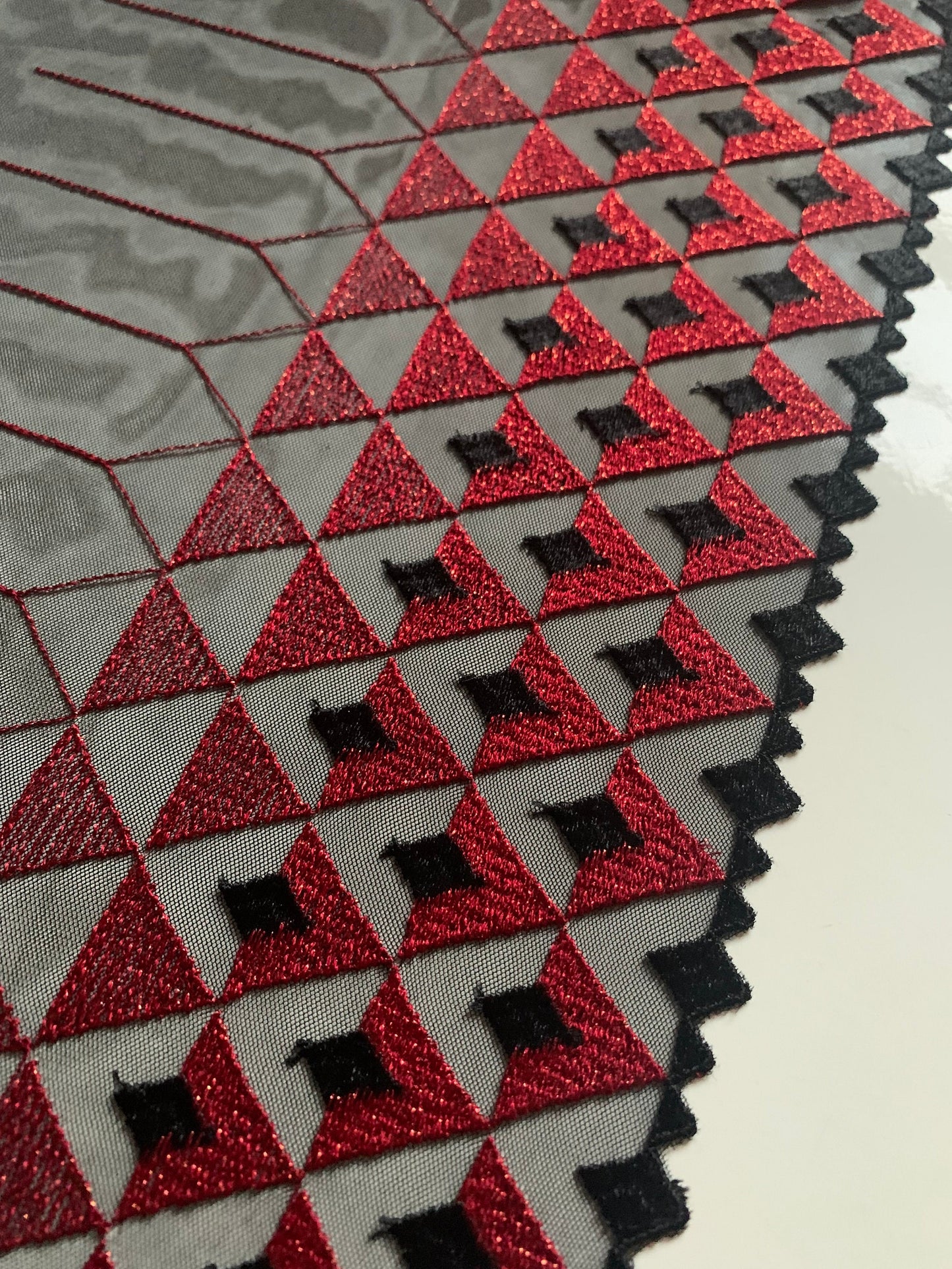 Red Black Embroidered Lace Trim 8.5”/21.5cm Tulle Scallop Edge Fabric for Bra Making Bramaking Knickers Lingerie Sewing Craft