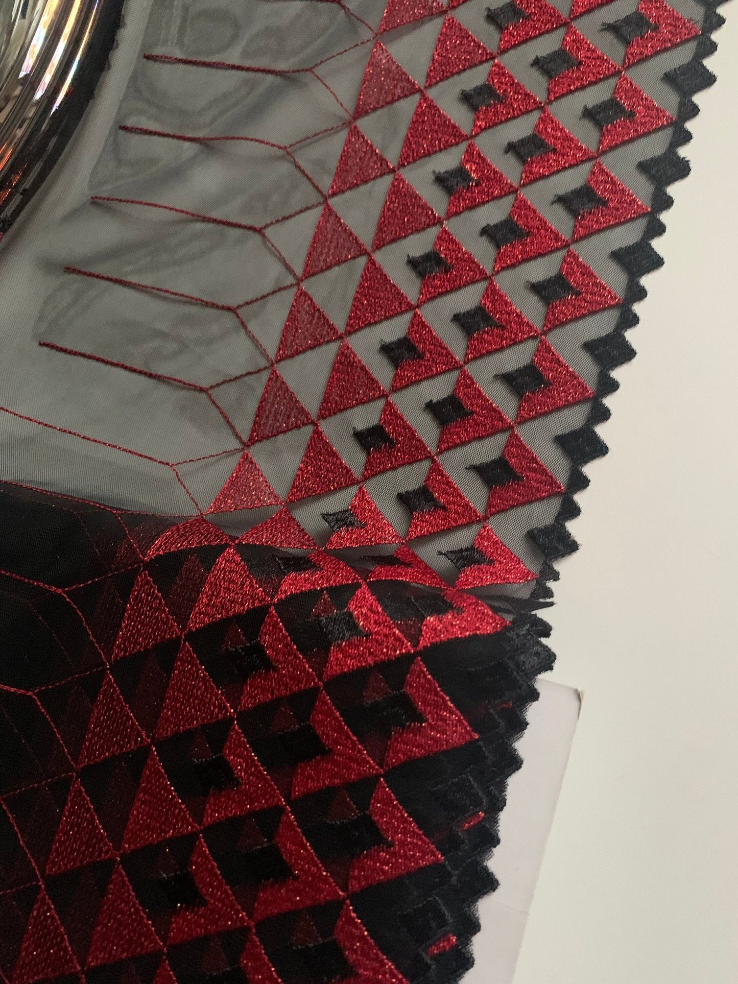 Red Black Embroidered Lace Trim 8.5”/21.5cm Tulle Scallop Edge Fabric for Bra Making Bramaking Knickers Lingerie Sewing Craft