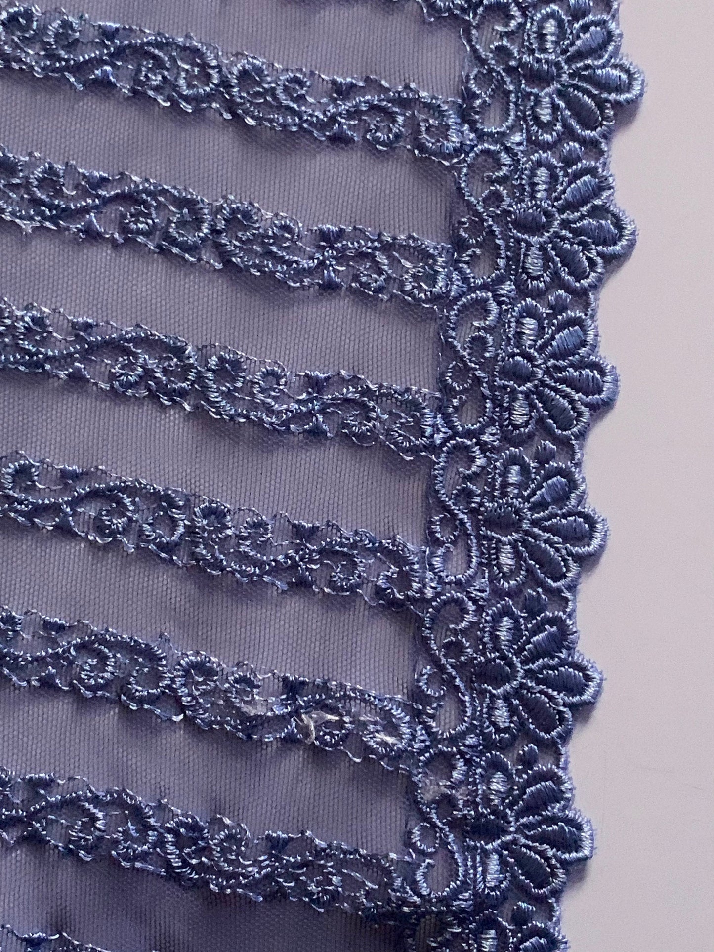 Periwinkle Blue Embroidered Lace Trim 7”/18cm Floral Scallop Edge Fabric for Bra Making Knickers Lingerie Sewing Craft