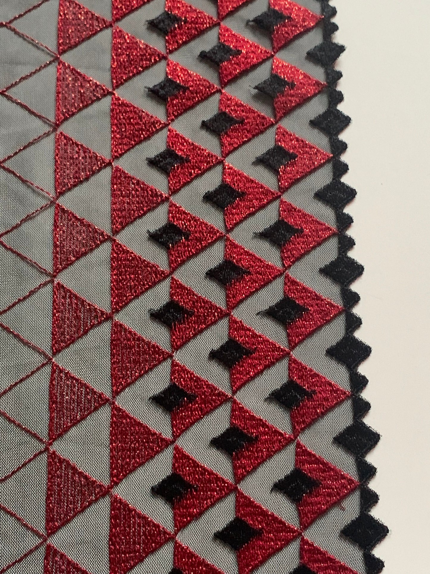 Red Black Embroidered Lace Trim 8.5”/21.5cm Tulle Scallop Edge Fabric for Bra Making Bramaking Knickers Lingerie Sewing Craft
