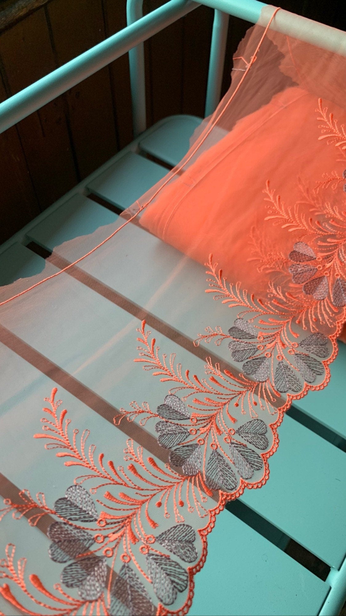 Orange Tulle Lace Trim 7.75”/19.5cm Embroidered Floral Scallop Edge Fabric for Bra Making Bramaking Knickers Lingerie Sewing Craft