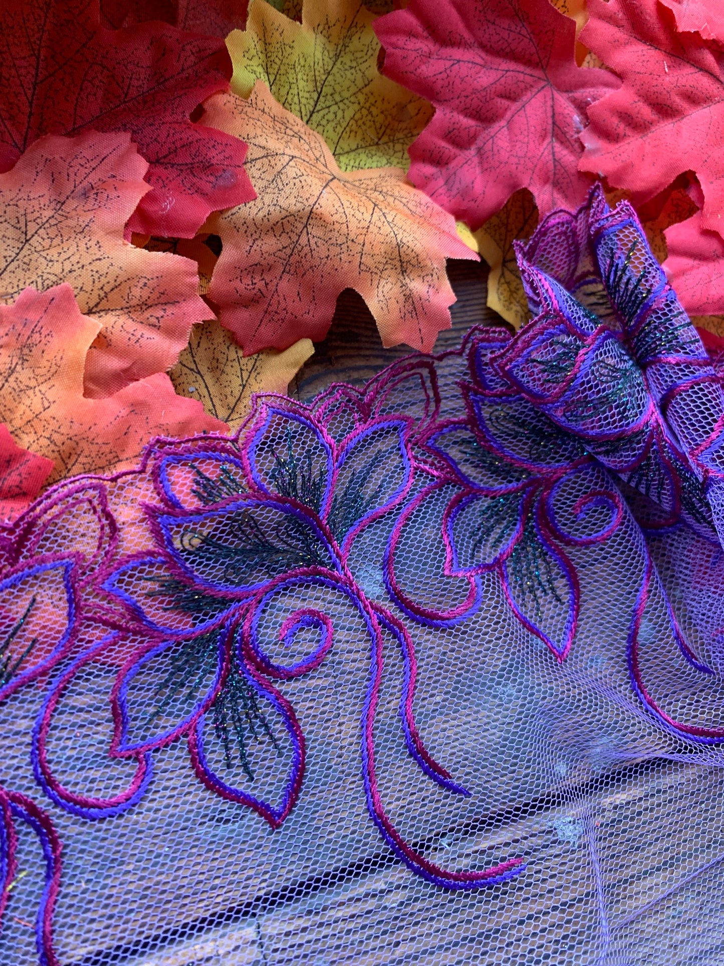 Purple Lilac Tulle Lace Trim 8.75”/22.5cm Embroidered Floral Scallop Edge Fabric for Bra Making Bramaking Knickers Lingerie Sewing Craft