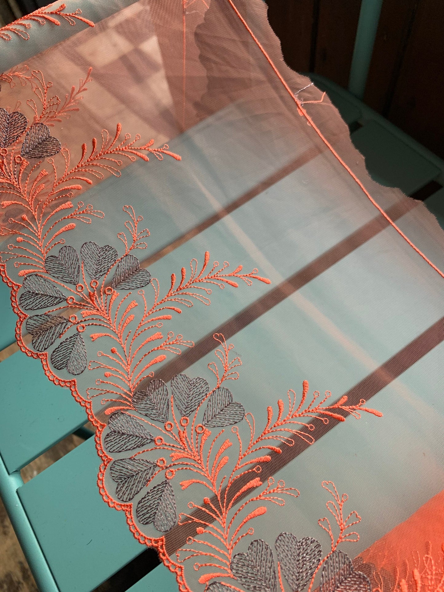 Orange Tulle Lace Trim 7.75”/19.5cm Embroidered Floral Scallop Edge Fabric for Bra Making Bramaking Knickers Lingerie Sewing Craft