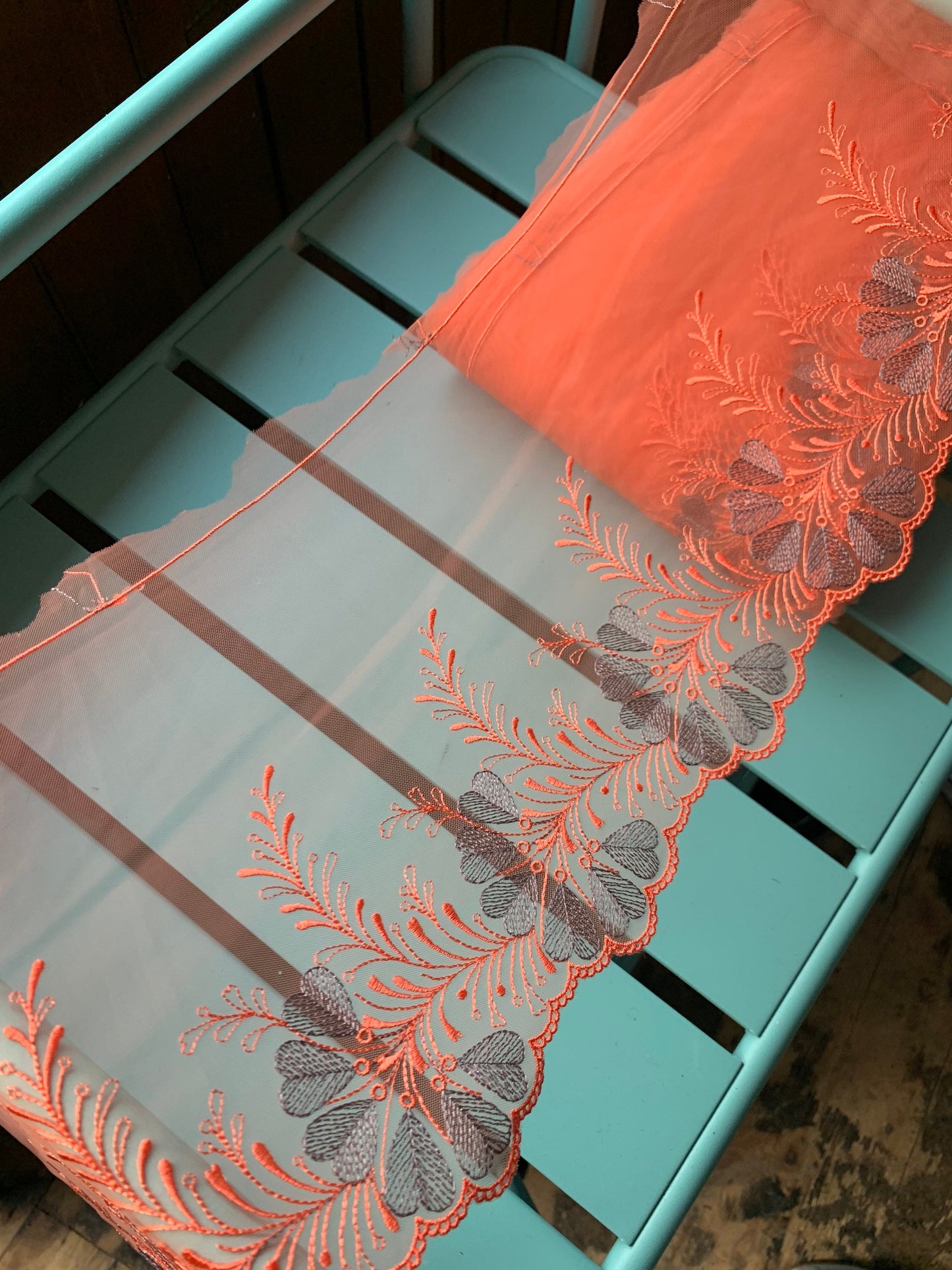 Orange Tulle Lace Trim 7.75”/19.5cm Embroidered Floral Scallop Edge Fabric for Bra Making Bramaking Knickers Lingerie Sewing Craft