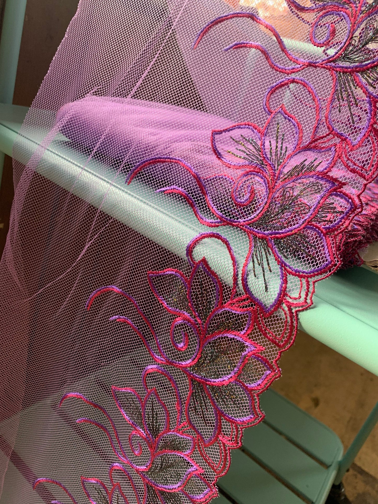 Purple Lilac Tulle Lace Trim 8.75”/22.5cm Embroidered Floral Scallop Edge Fabric for Bra Making Bramaking Knickers Lingerie Sewing Craft