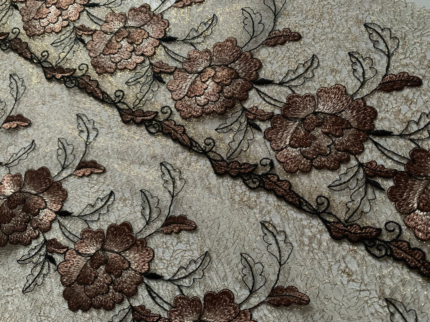 Gold Brown Embroidered Wide Lace Gauze Trim Duo Dual Floral Scallop Edge Fabric for Bra Making Bramaking Knickers Lingerie Sewing Craft
