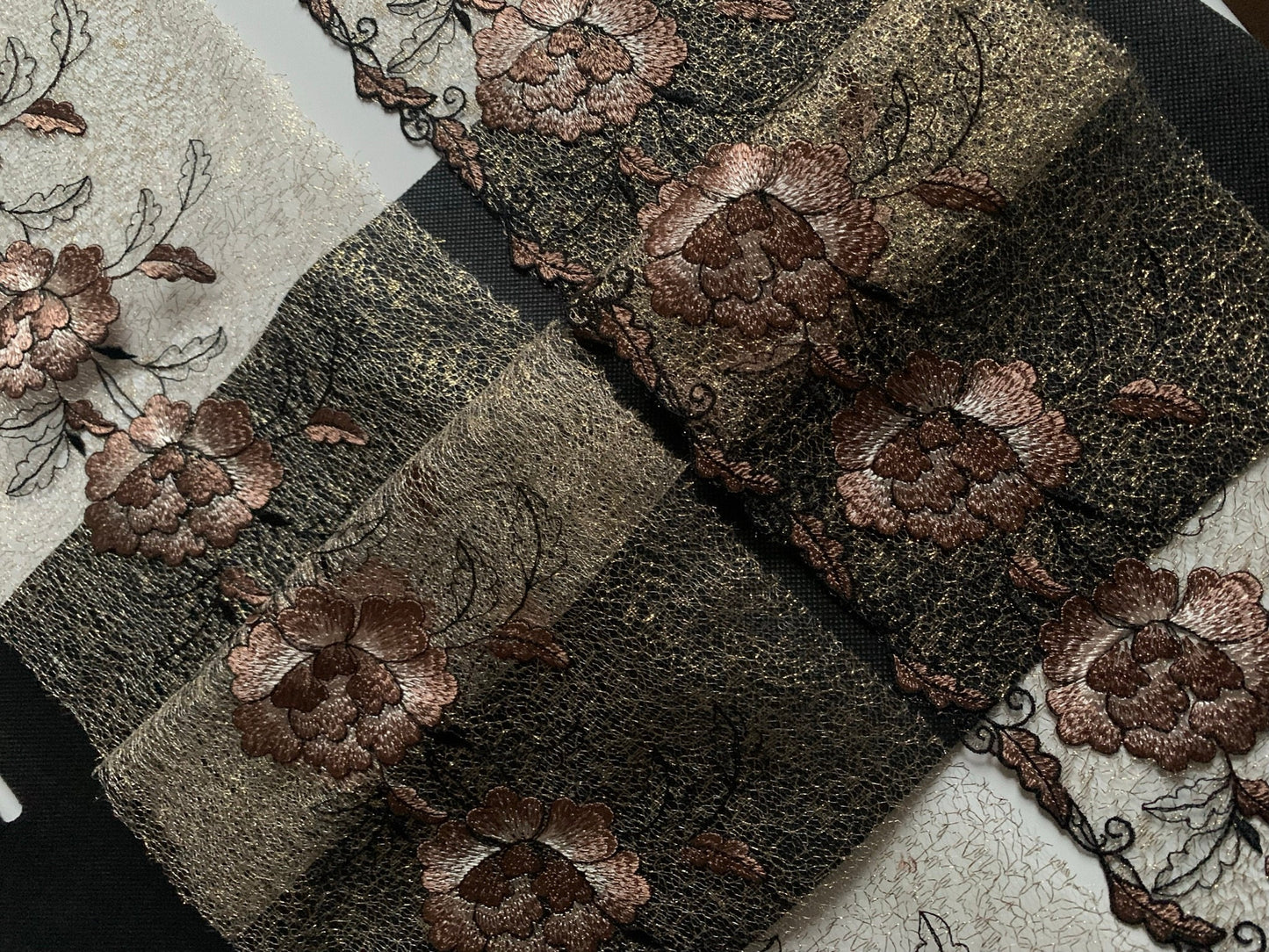 Gold Brown Embroidered Wide Lace Gauze Trim Duo Dual Floral Scallop Edge Fabric for Bra Making Bramaking Knickers Lingerie Sewing Craft
