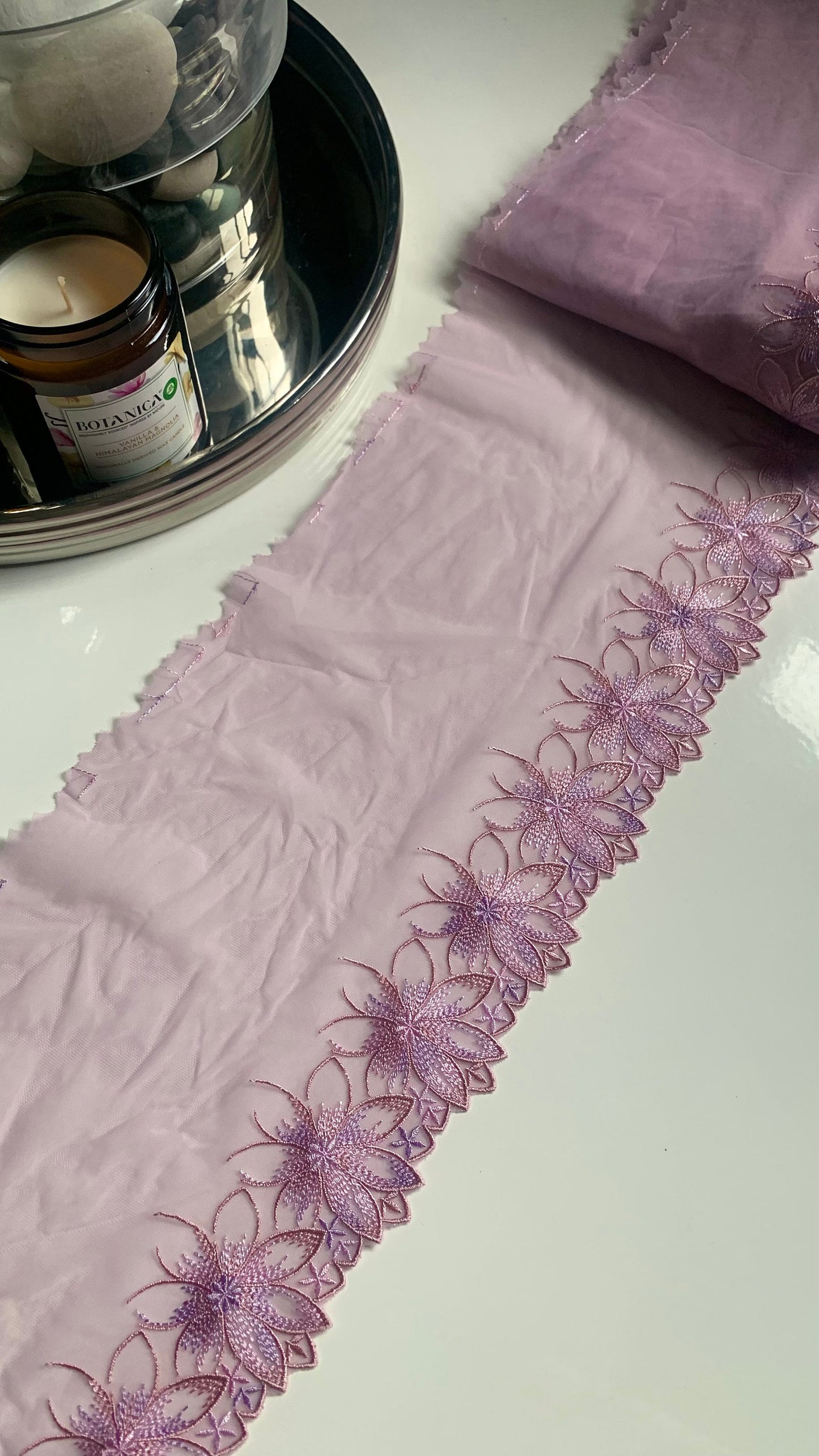 Lilac Purple Flower Embroidered Lace Trim 6”/15cm Floral Scallop Edge Fabric for Bra Making Bramaking Knickers Lingerie Sewing