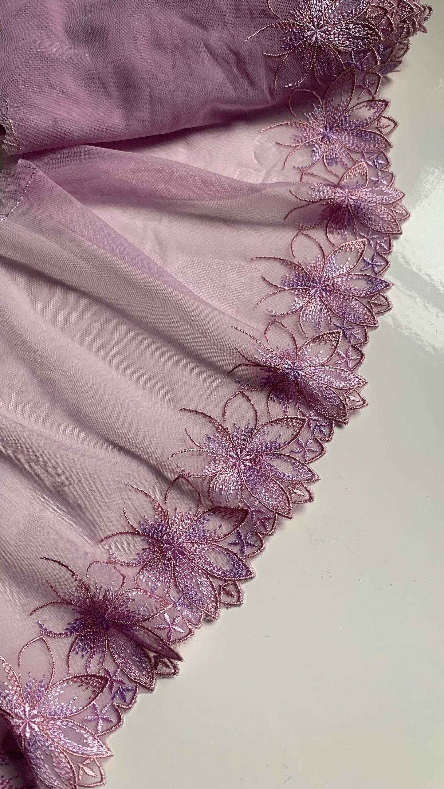 Lilac Purple Flower Embroidered Lace Trim 6”/15cm Floral Scallop Edge Fabric for Bra Making Bramaking Knickers Lingerie Sewing