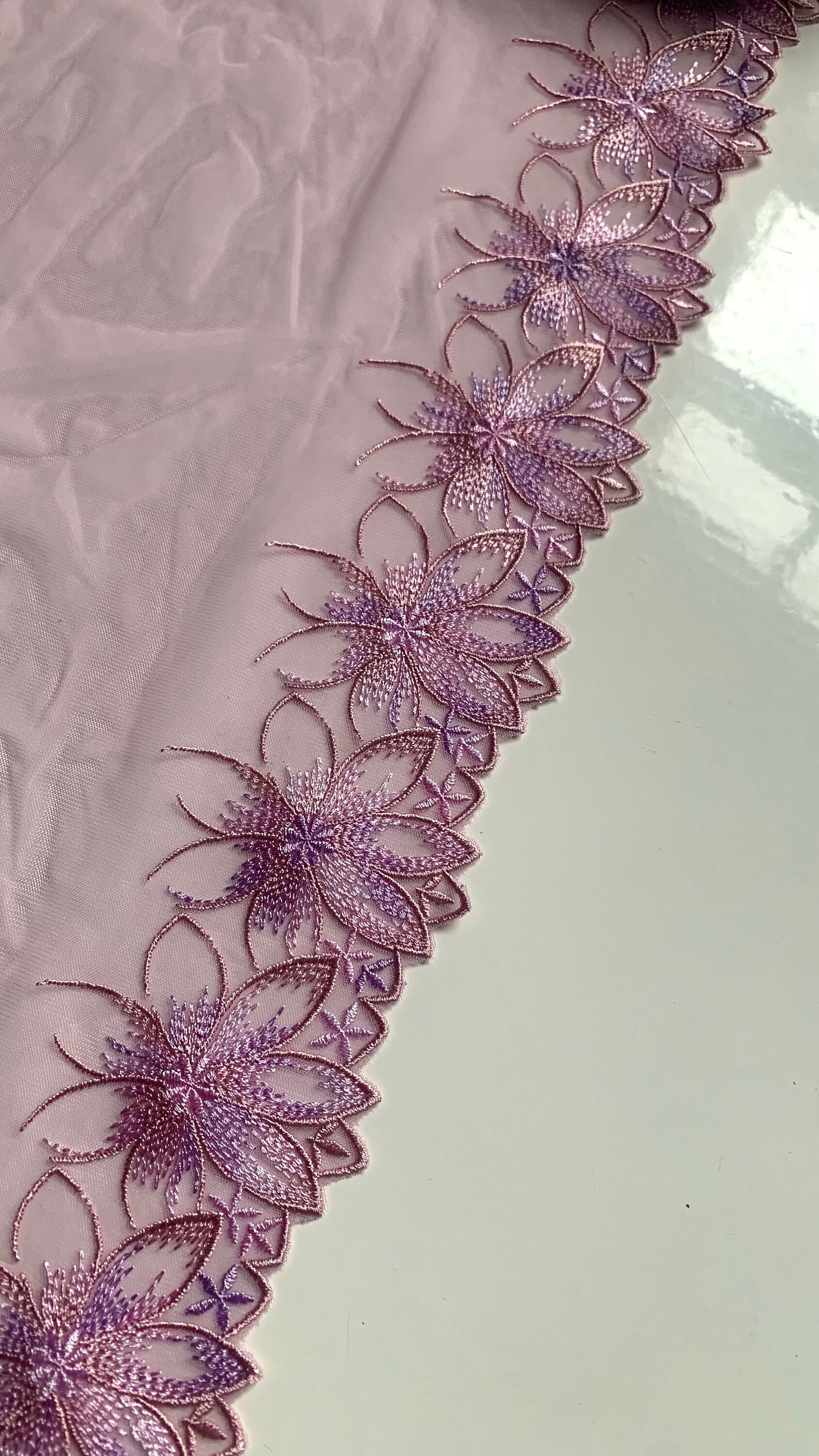Lilac Purple Flower Embroidered Lace Trim 6”/15cm Floral Scallop Edge Fabric for Bra Making Bramaking Knickers Lingerie Sewing