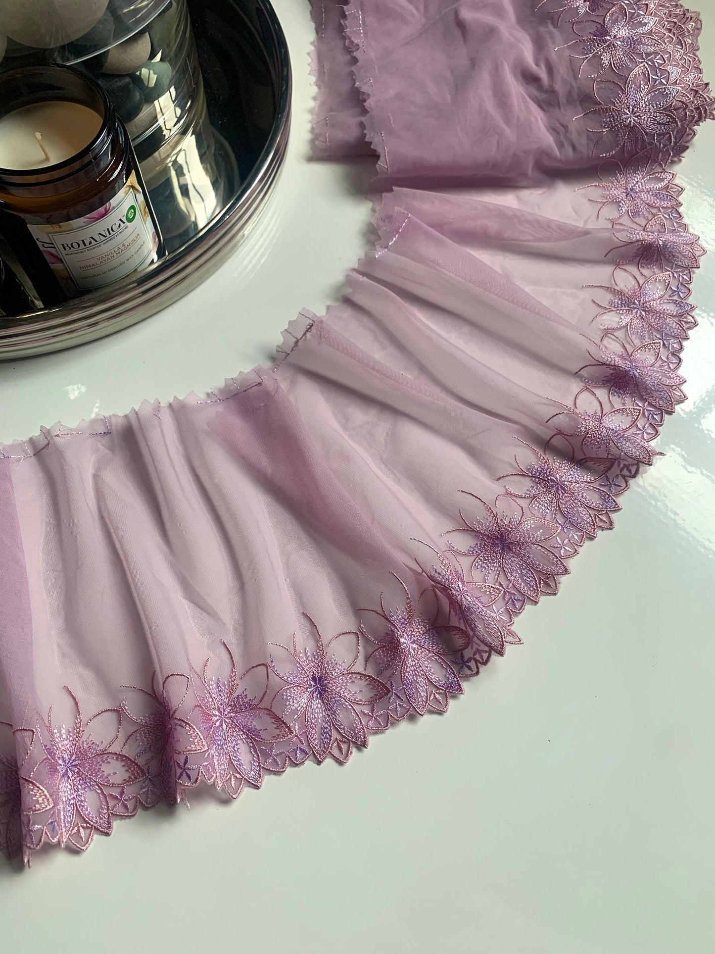 Lilac Purple Flower Embroidered Lace Trim 6”/15cm Floral Scallop Edge Fabric for Bra Making Bramaking Knickers Lingerie Sewing