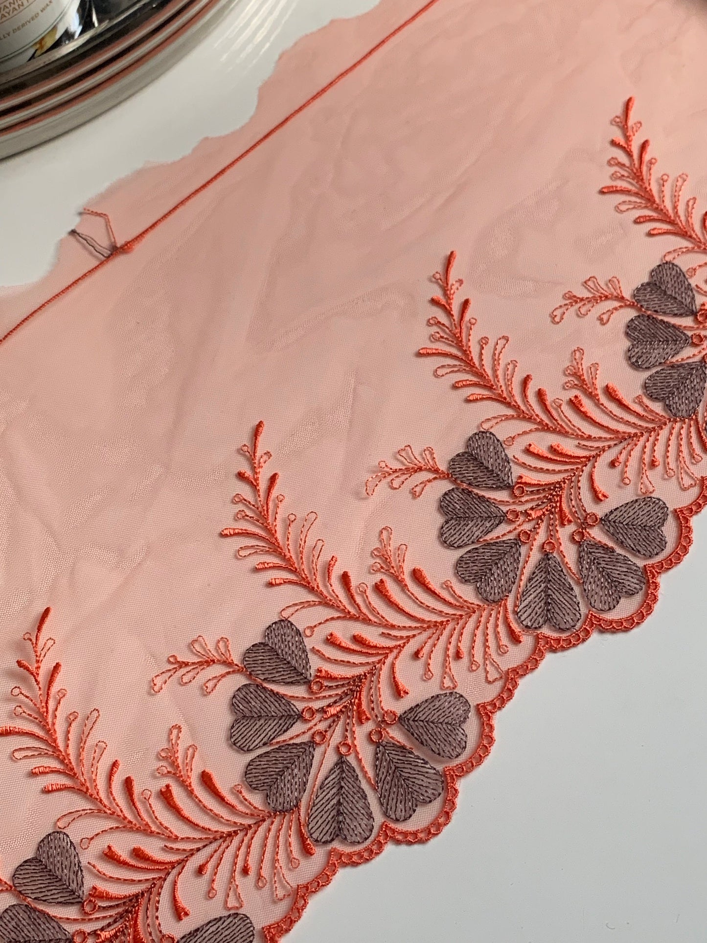 Orange Tulle Lace Trim 7.75”/19.5cm Embroidered Floral Scallop Edge Fabric for Bra Making Bramaking Knickers Lingerie Sewing Craft