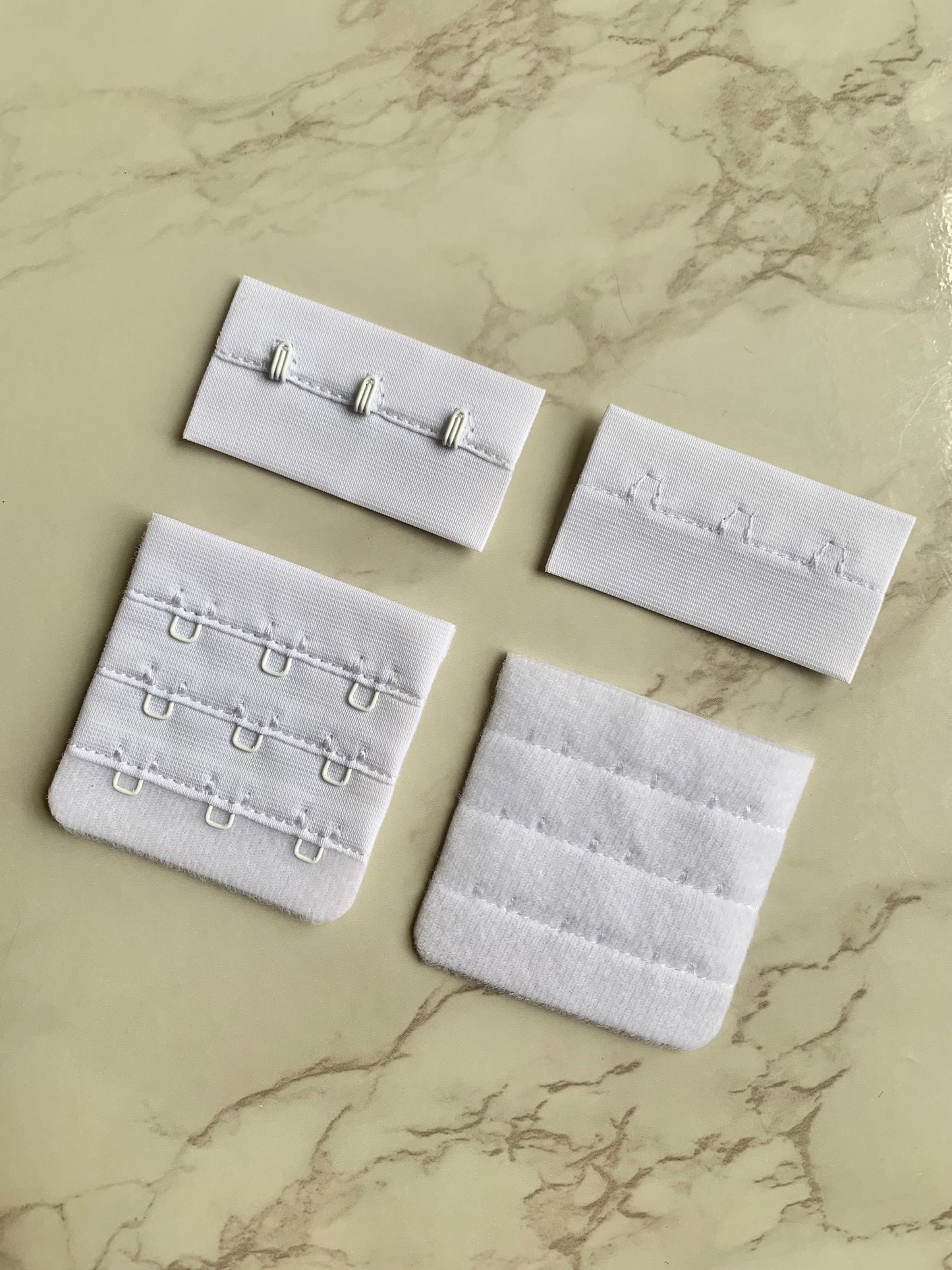 White Hook & Eye Closures (3x2, 3x3) for Bra Making Lingerie Bramaking Fasteners