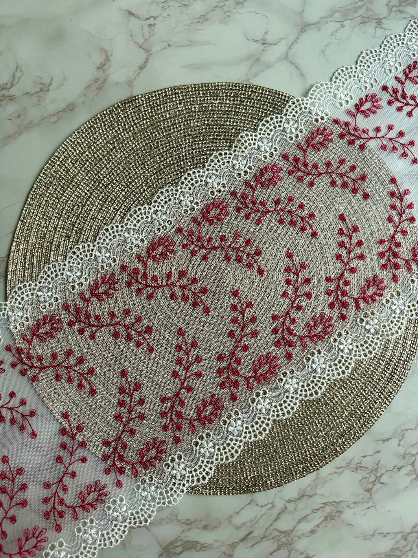 Cream White Red Lace Embroidered Lace Trim (8"/20cm) Scallop Edge Fabric for Bramaking Knickers Lingerie Sewing Craft