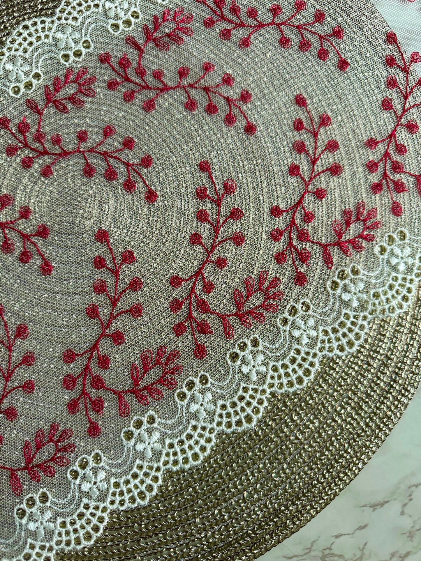 Cream White Red Lace Embroidered Lace Trim (8"/20cm) Scallop Edge Fabric for Bramaking Knickers Lingerie Sewing Craft