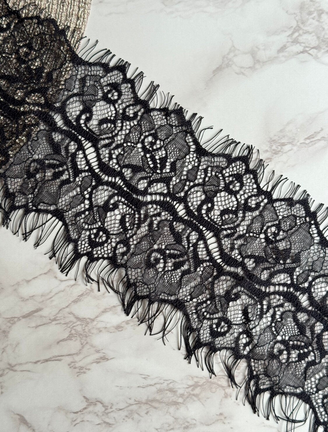 Black Eyelash Lace Trim 5”/12.5cm Scallop Edge Fabric for Bra Making Knickers Lingerie Sewing Craft