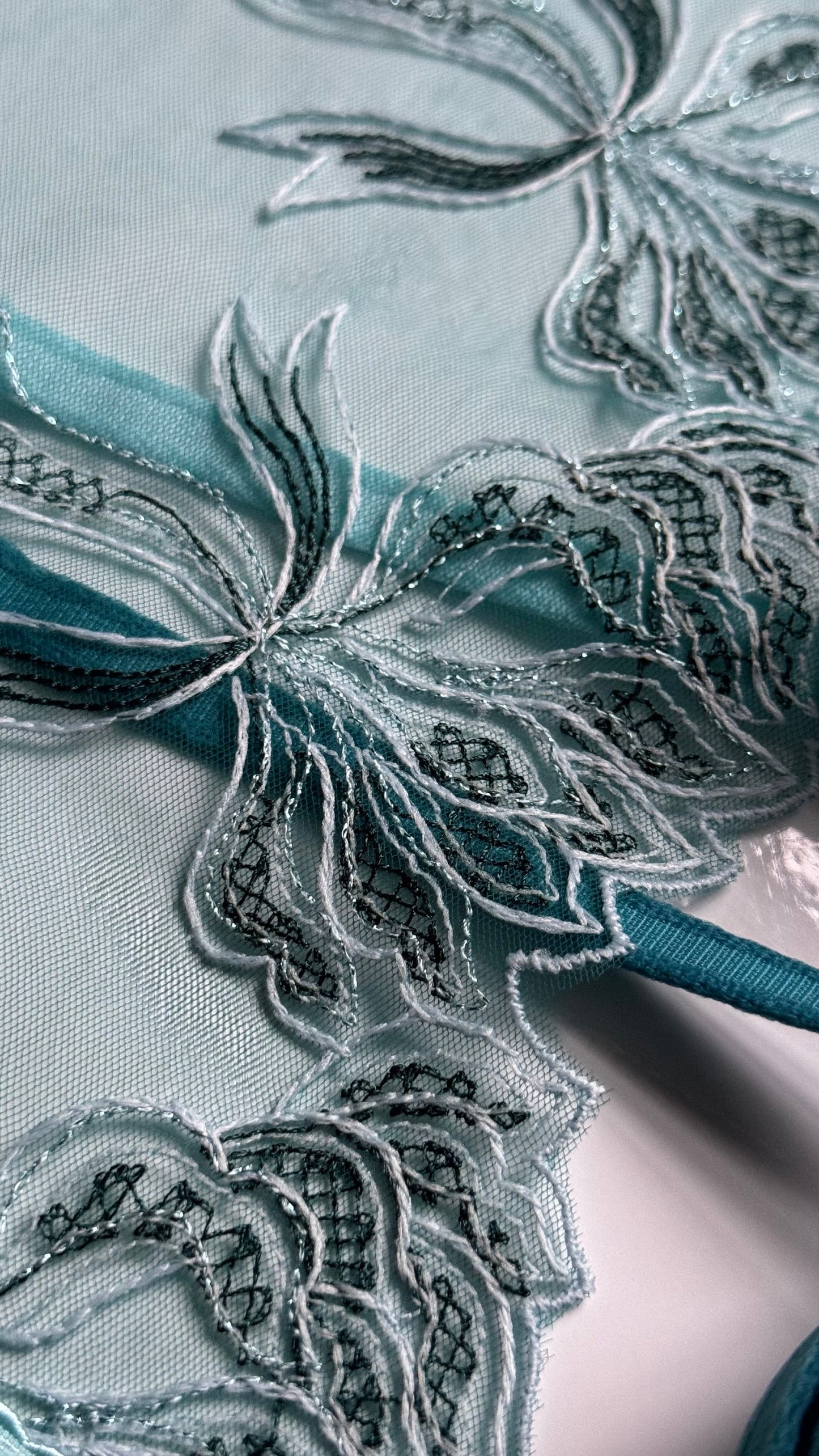 Mint Blue Green Lace, Elastic & Findings Lingerie Bra Making Kit Embroidered Lace Trim 8”/20cm Tulle for Bramaking Knickers Lingerie Sewing