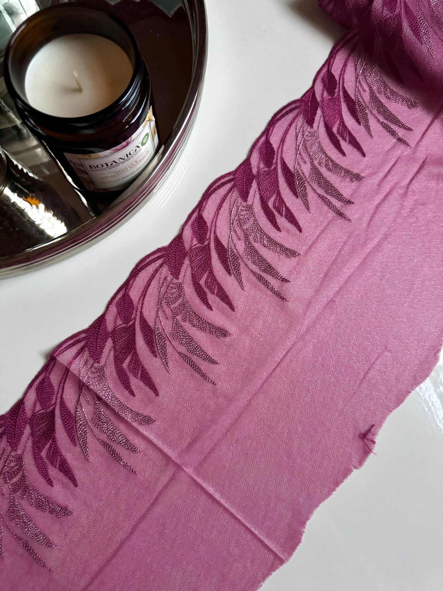 Pink Mauve Purple Shimmer Stretch Embroidered Lace Trim (6.25"/16cm) Scallop Edge Unique Fabric for Bramaking Knickers Lingerie Sewing Craft