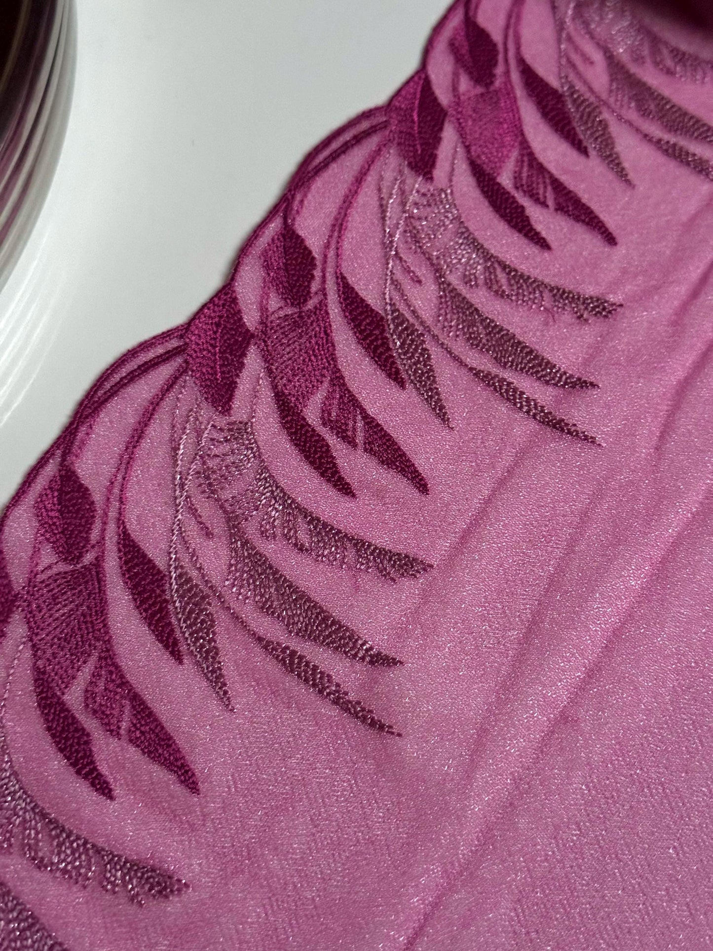 Pink Mauve Purple Shimmer Stretch Embroidered Lace Trim (6.25"/16cm) Scallop Edge Unique Fabric for Bramaking Knickers Lingerie Sewing Craft