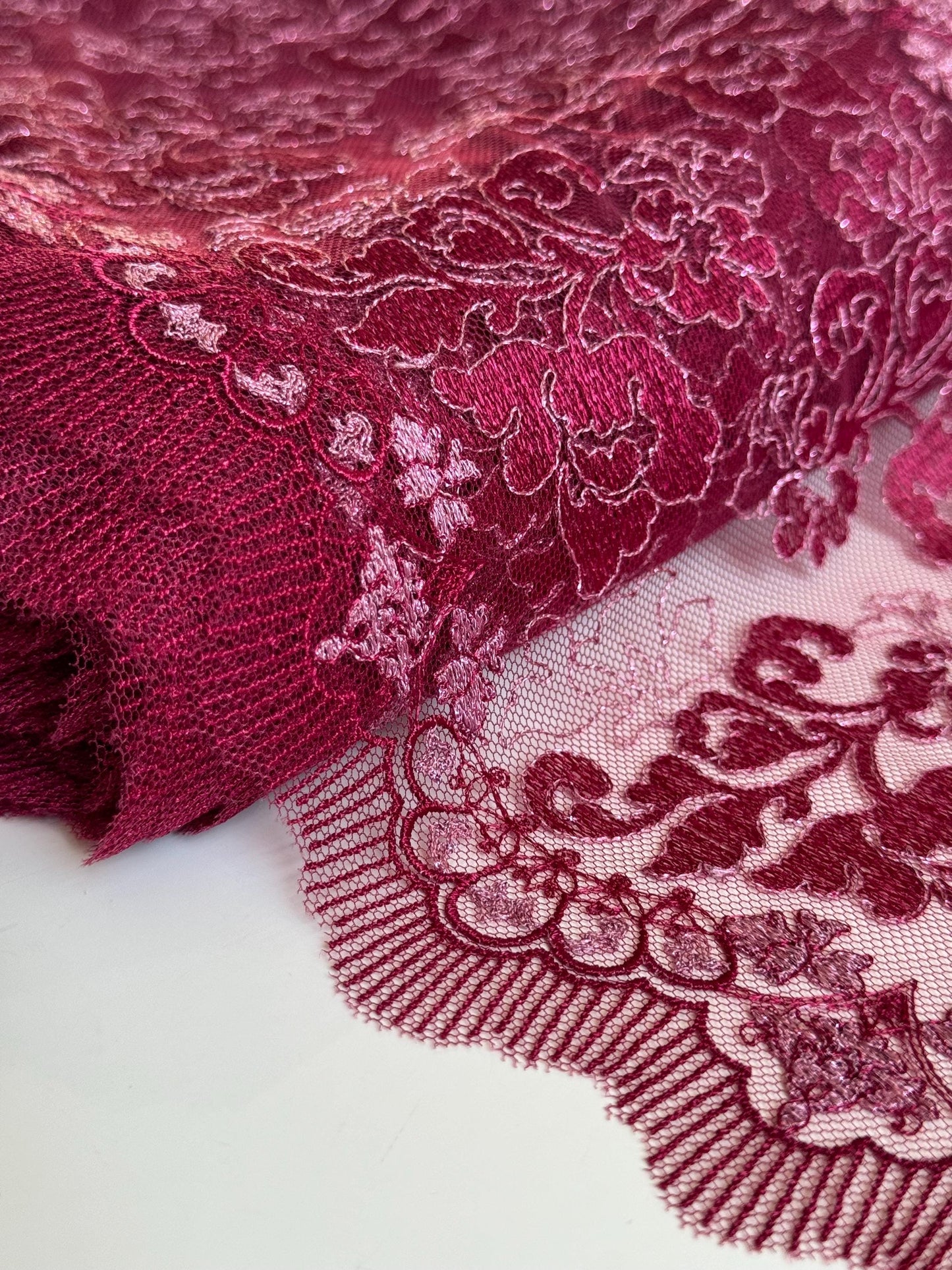 Raspberry Wine Metallic Shimmer Emroidered Lace Trim (8.75"/22cm) Scallop Edge Fabric for Bramaking Knickers Lingerie Sewing Craft