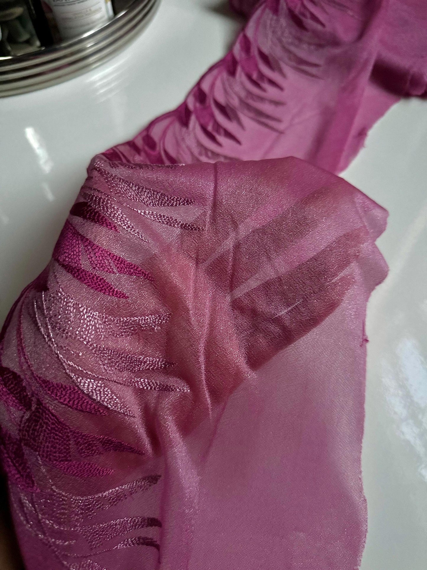 Pink Mauve Purple Shimmer Stretch Embroidered Lace Trim (6.25"/16cm) Scallop Edge Unique Fabric for Bramaking Knickers Lingerie Sewing Craft