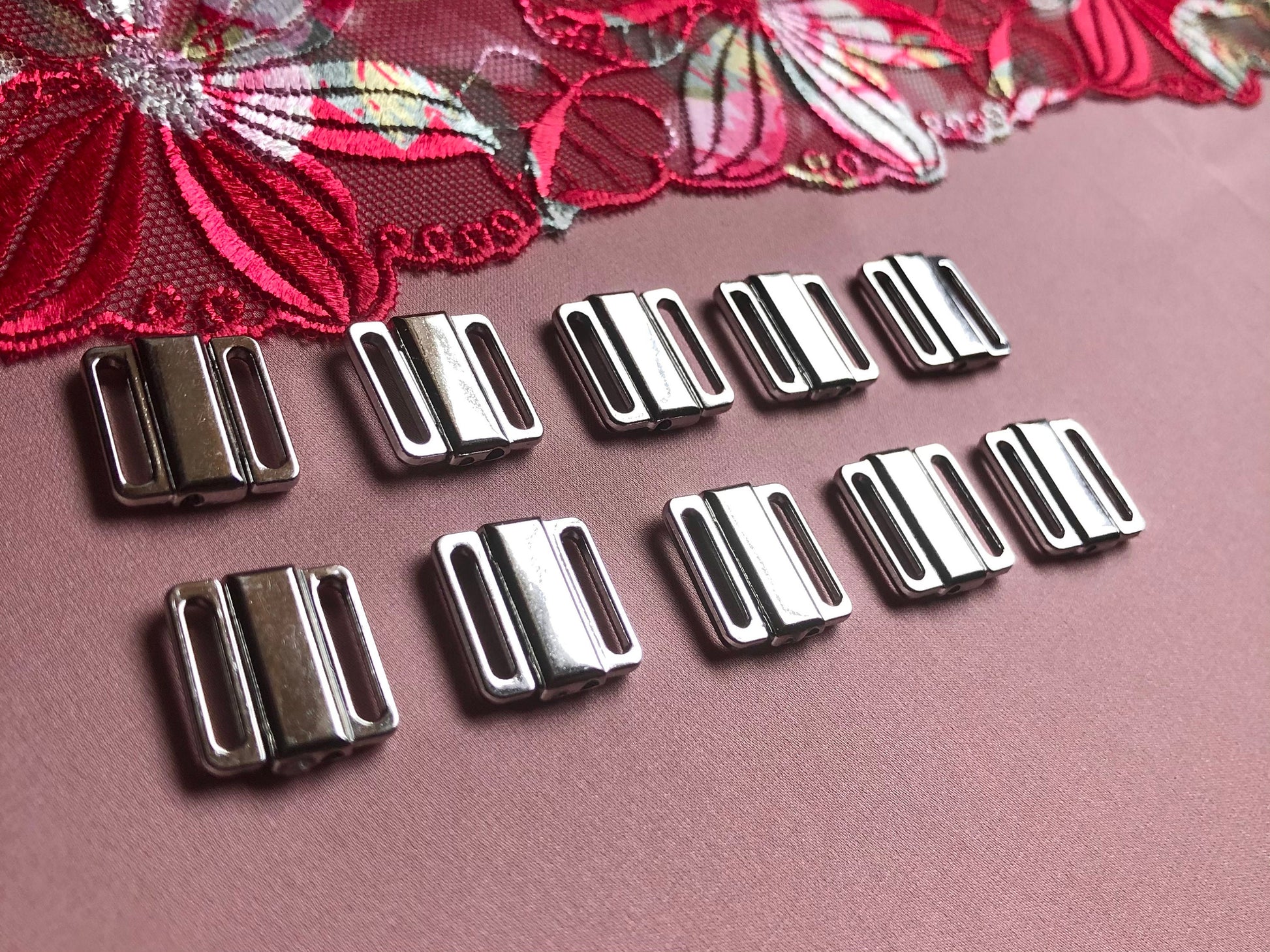 12mm (1/2”) Silver Metal Bikini Clasps Bra Front Closures for Bra Making and Swimwear Bramaking Clips Clickers Front Fasteners