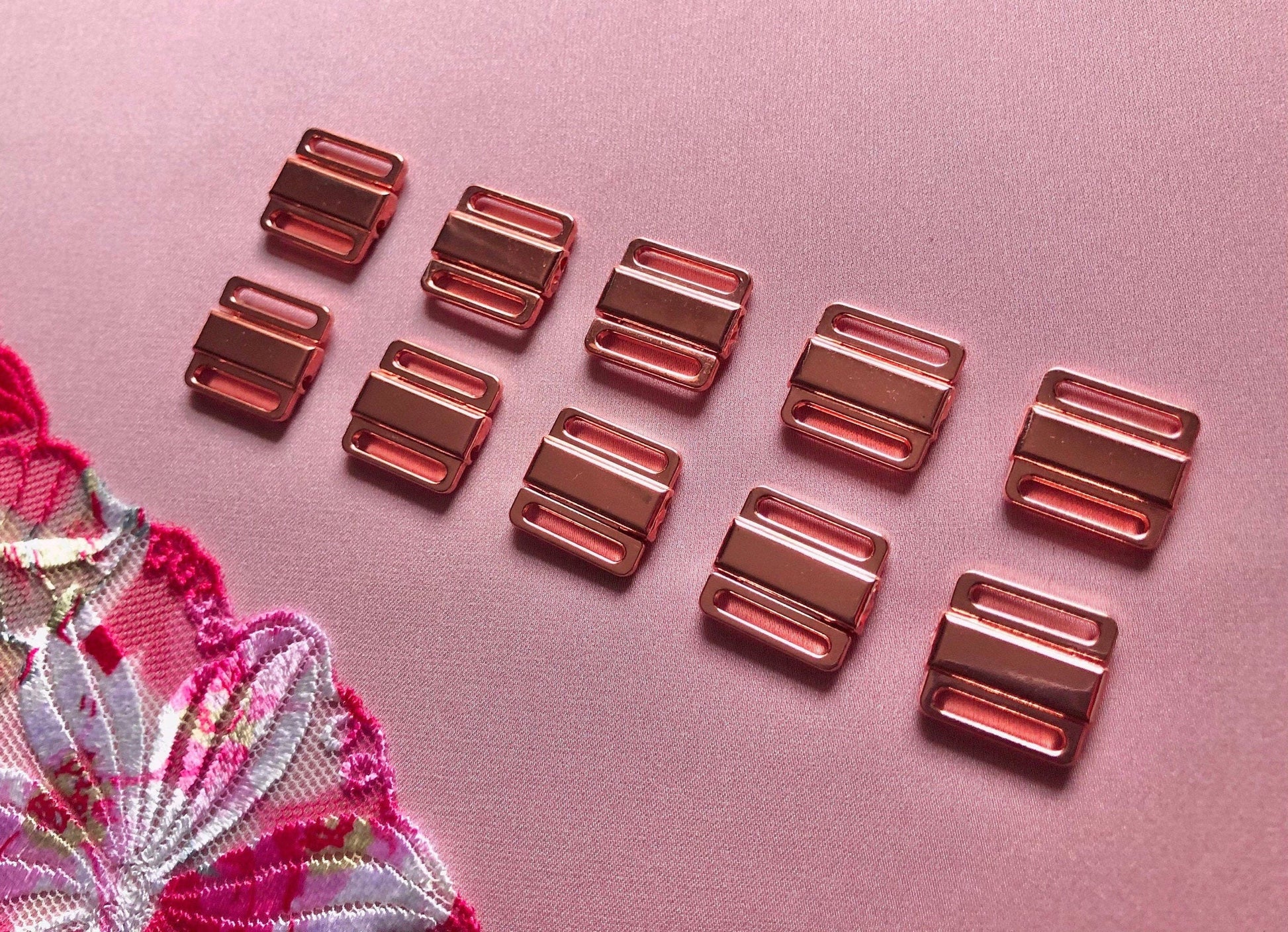 12mm (1/2”) Rose Gold Metal Bikini Clasps Bra Front Closures for Bra Making and Swimwear Bramaking Clips Clickers Front Fasteners