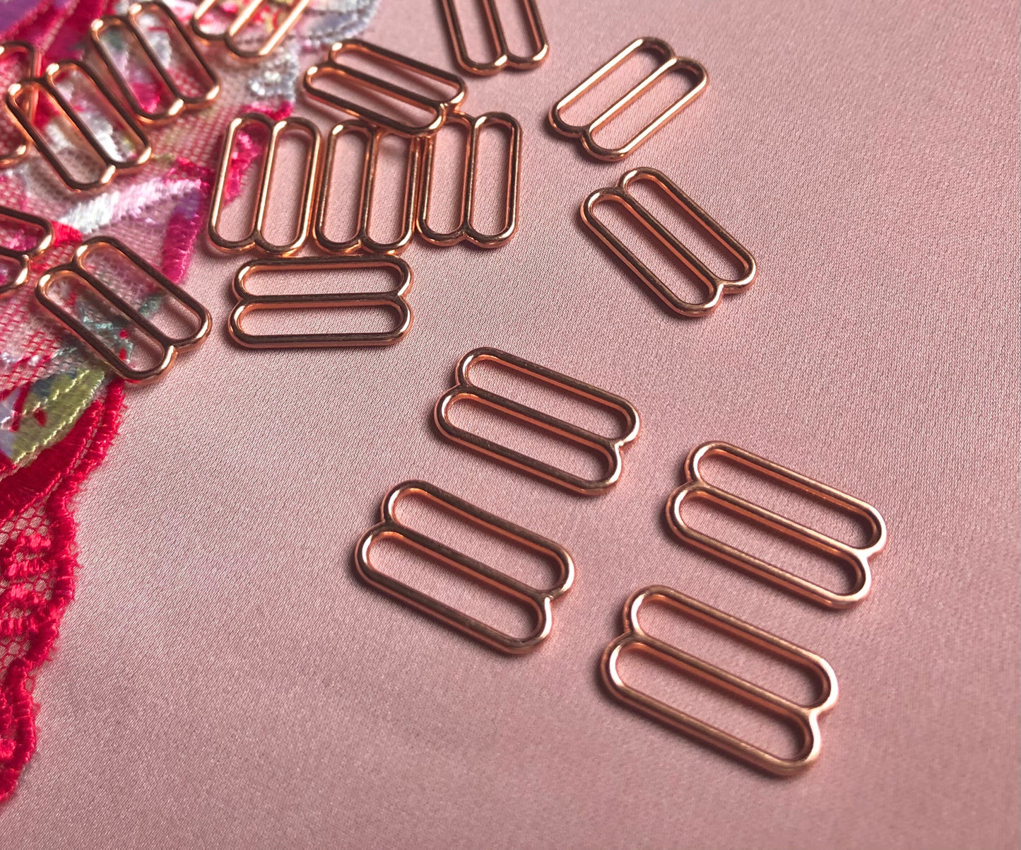 15mm (5/8”) Rose Gold Metal Bra Sliders for Bra Making and Swimwear Bramaking