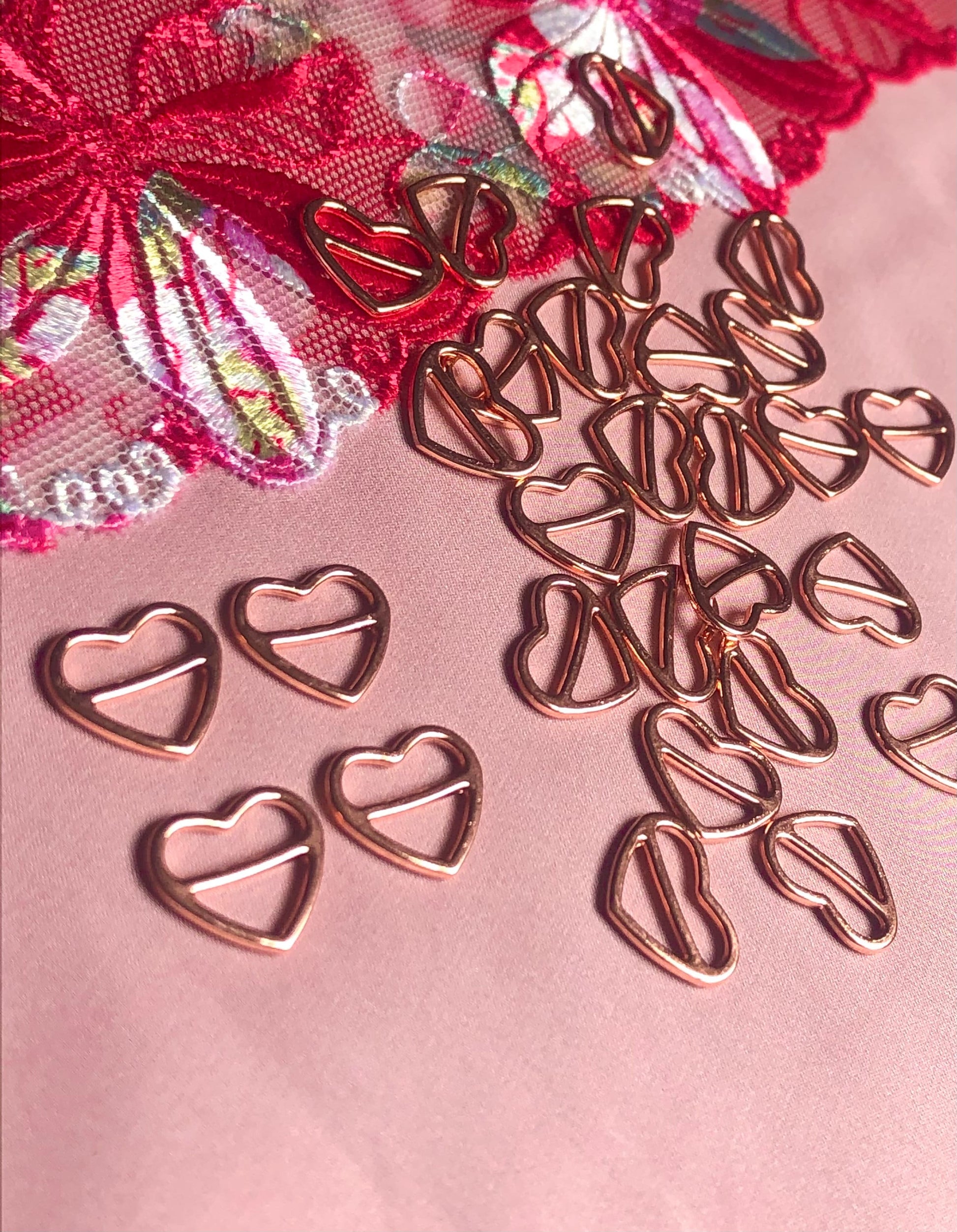 Heart Sliders Rose Gold 10mm (3/8”)/12mm (1/2”)/15mm (5/8”)/18mm (3/4”) Metal Sliders for Bra Lingerie Making and Swimwear Bramaking