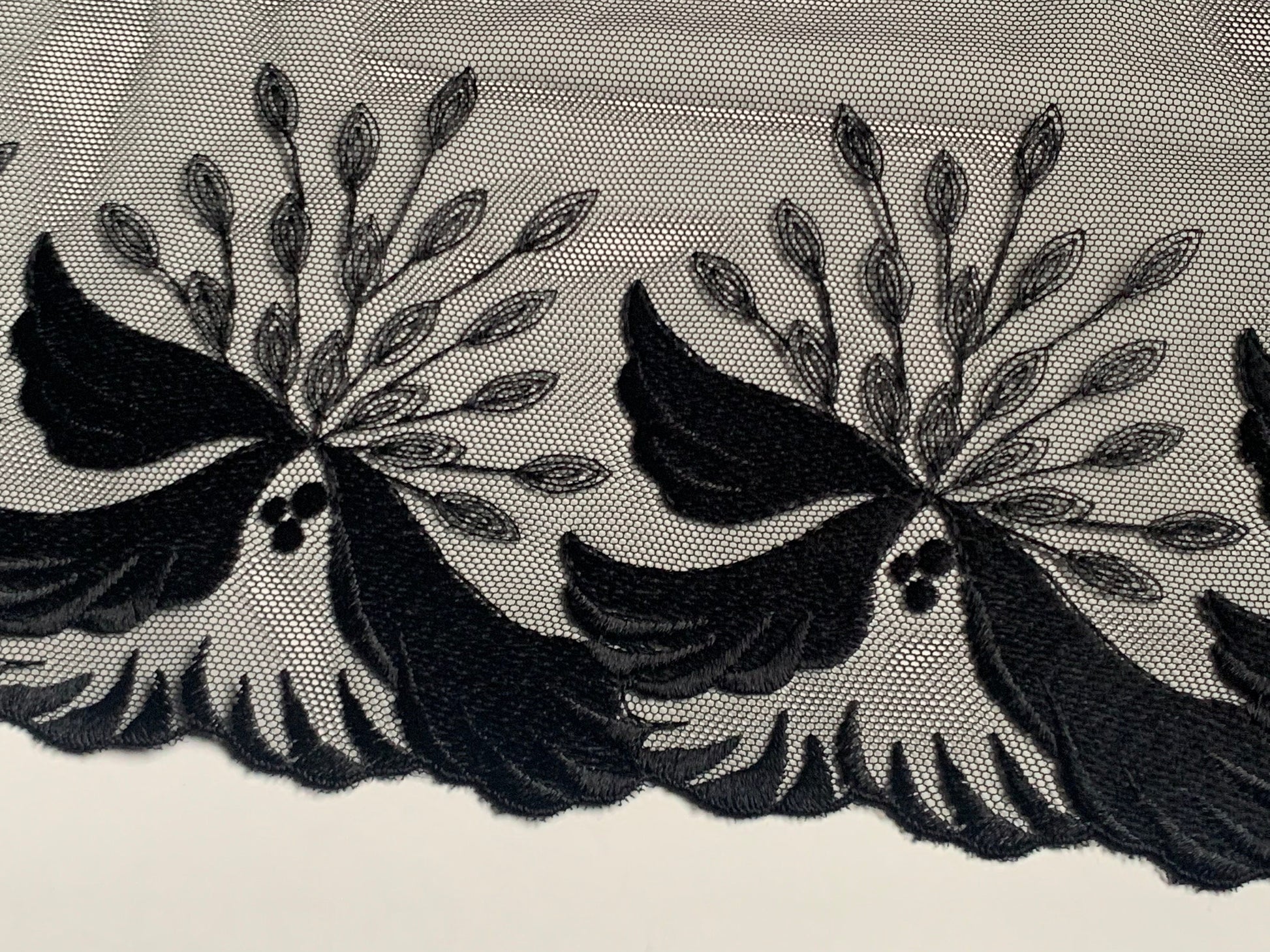 Black Embroidered Voile Lace Trim 9.5”/24cm Floral Scallop Edge Fabric for Bra Making Bramaking Knickers Lingerie Sewing Crafts
