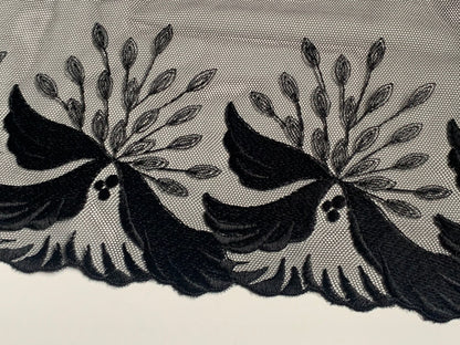 Black Embroidered Voile Lace Trim 9.5”/24cm Floral Scallop Edge Fabric for Bra Making Bramaking Knickers Lingerie Sewing Crafts