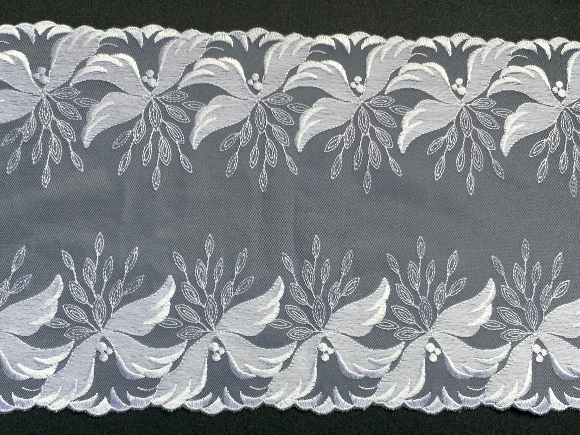 White Embroidered Voile Lace Trim 7”/18cm Floral Scallop Edge Fabric for Bra Making Bramaking Knickers Lingerie Sewing Crafts