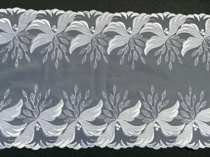 White Embroidered Voile Lace Trim 7”/18cm Floral Scallop Edge Fabric for Bra Making Bramaking Knickers Lingerie Sewing Crafts
