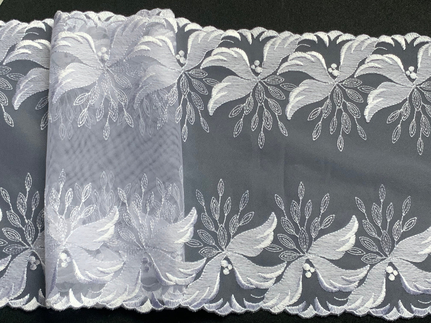White Embroidered Voile Lace Trim 7”/18cm Floral Scallop Edge Fabric for Bra Making Bramaking Knickers Lingerie Sewing Crafts