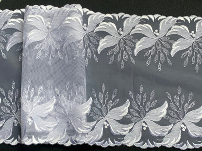 White Embroidered Voile Lace Trim 7”/18cm Floral Scallop Edge Fabric for Bra Making Bramaking Knickers Lingerie Sewing Crafts