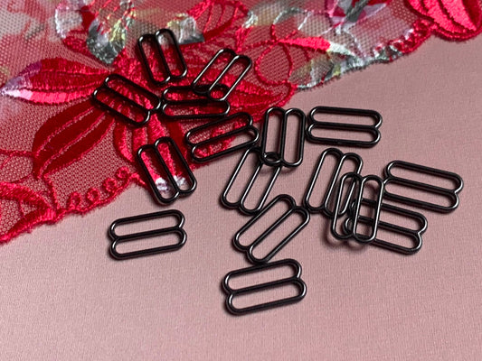 15mm (5/8”) Gun Black Metal Bra Sliders for Bra Making and Swimwear Bramaking