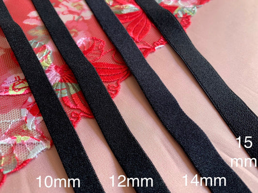 Black Plush Elastic Plain Edge Plush Back Elastic for Bra Making Bramaking Knicker Lingerie 10mm/12mm/14mm/15mm