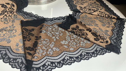 Mocha Brown Black Stretch Lace Trim 10.25”/26cm Scallop Edge Wide Lace Floral Fabric for Bra Making Bramaking Knickers Lingerie Sewing Craft