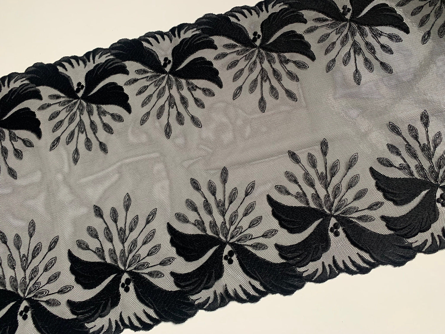 Black Embroidered Voile Lace Trim 9.5”/24cm Floral Scallop Edge Fabric for Bra Making Bramaking Knickers Lingerie Sewing Crafts