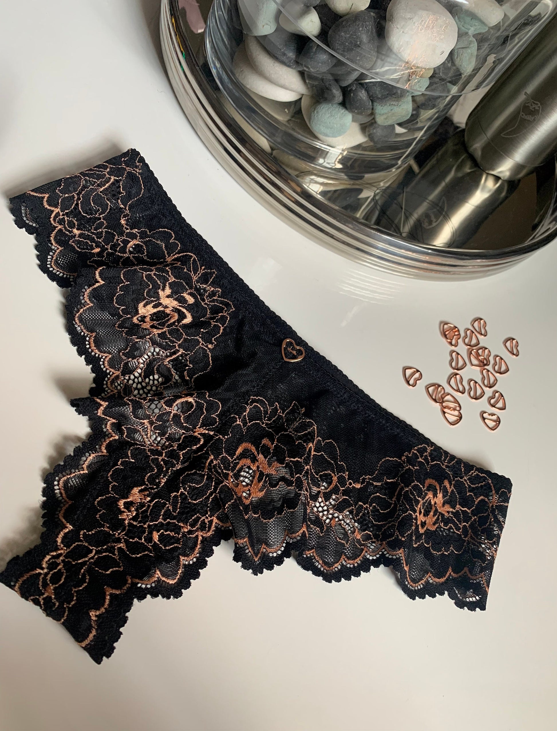 Black Rose Gold Stretch Lace Trim 8.5”/21.5cm Floral Scallop Edge Wide Lace Fabric for Bra Making Bramaking Knickers Lingerie Sewing Crafts