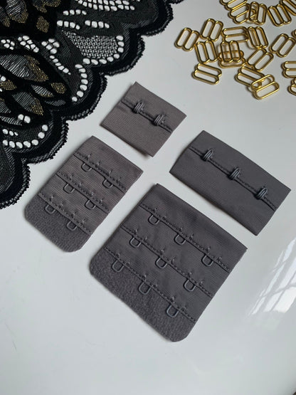 Grey Hook & Eye Closures (3x2, 3x3) for Bra Making Lingerie Bramaking Fasteners