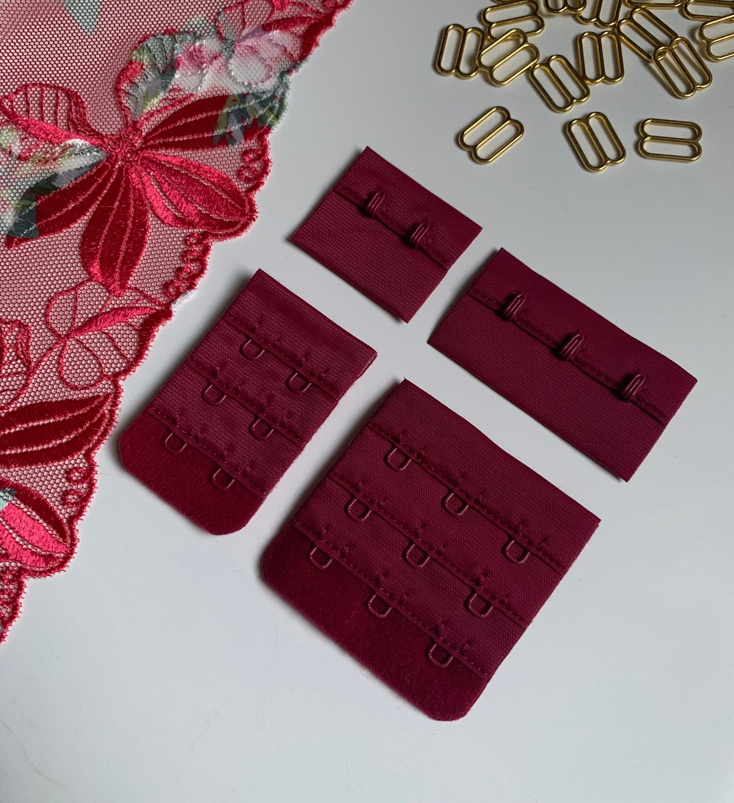 Burgundy Red Hook & Eye Closures (3x2, 3x3) for Bra Making Lingerie Bramaking Fasteners