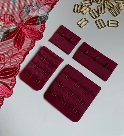 Burgundy Red Hook & Eye Closures (3x2, 3x3) for Bra Making Lingerie Bramaking Fasteners