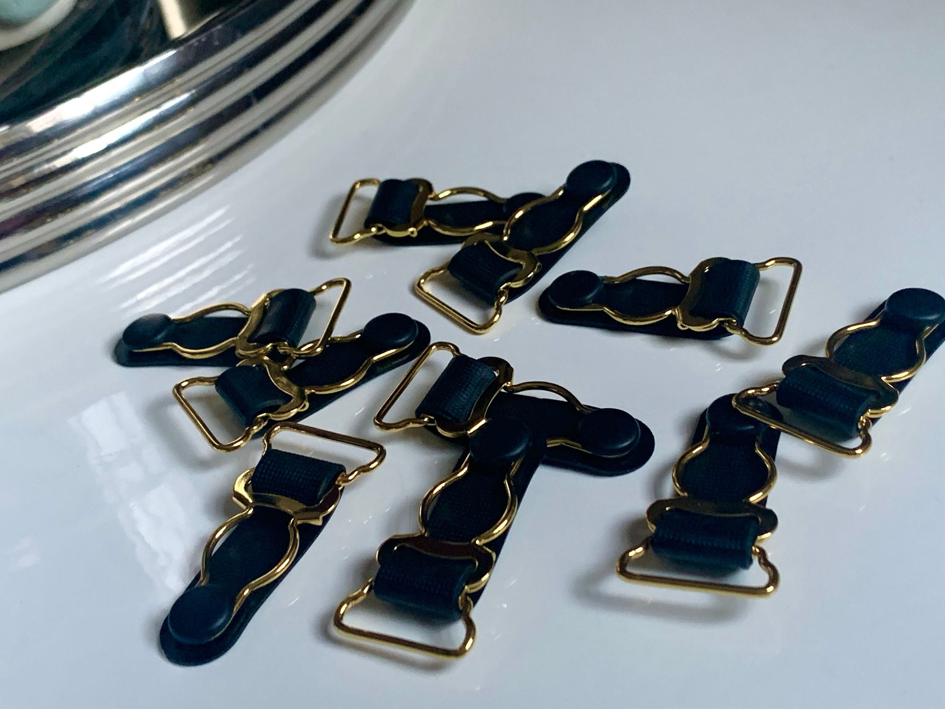 20mm (13/16”) Gold/Black Metal Suspender Clips Garter Clips for Lingerie Making Bramaking Garter Belt